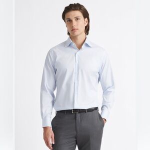 Proper Cloth The Thomas Mason Fine Twill Shirt in
Light Blue Micro Stripe